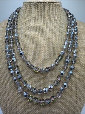 Vintage Faceted Aurora Borealis Flapper Bead Necklace - Iridescent